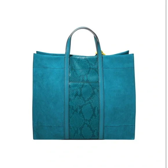 FOSSIL CARMEN LEATHER SHOPPER TOTE - LAGOON (NEW) - Picture 3 of 6